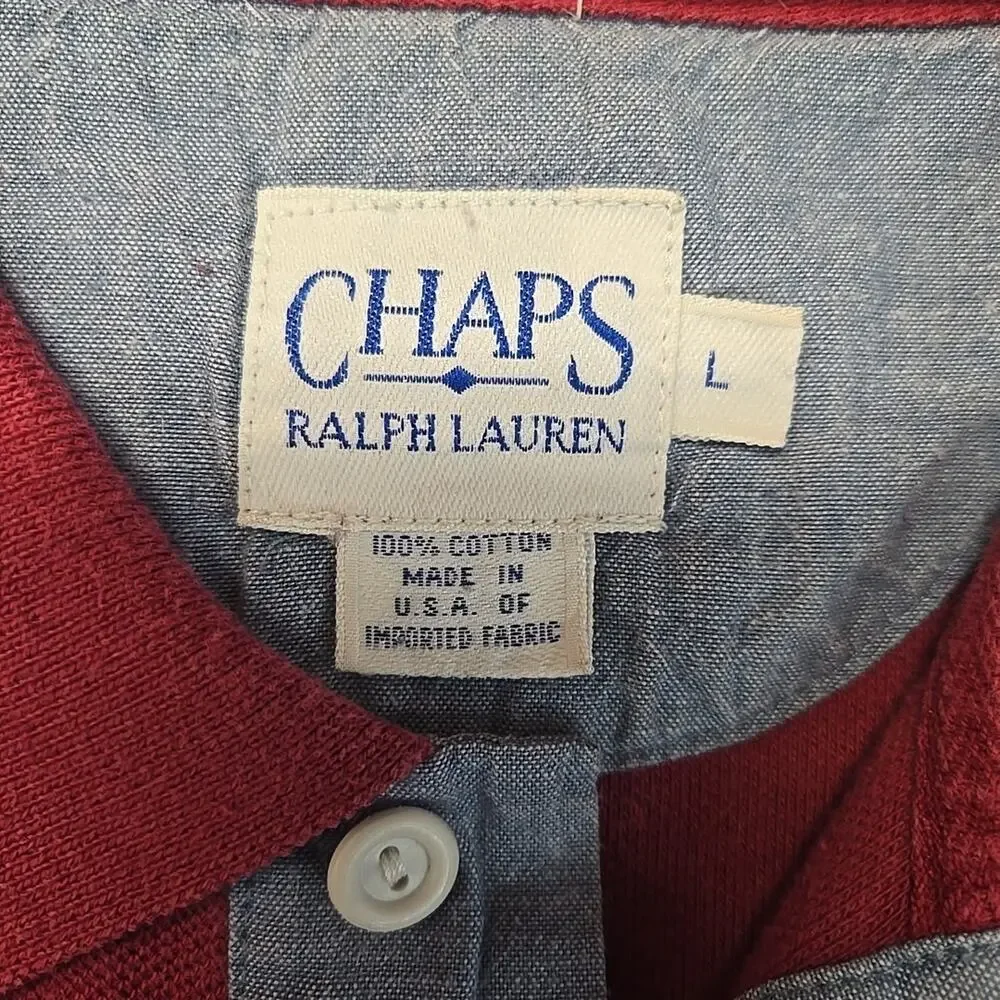 Vintage Ralph Lauren Chaps Polo Shirt Men Size Large Red 100% Cotton 80s 90s Y2K